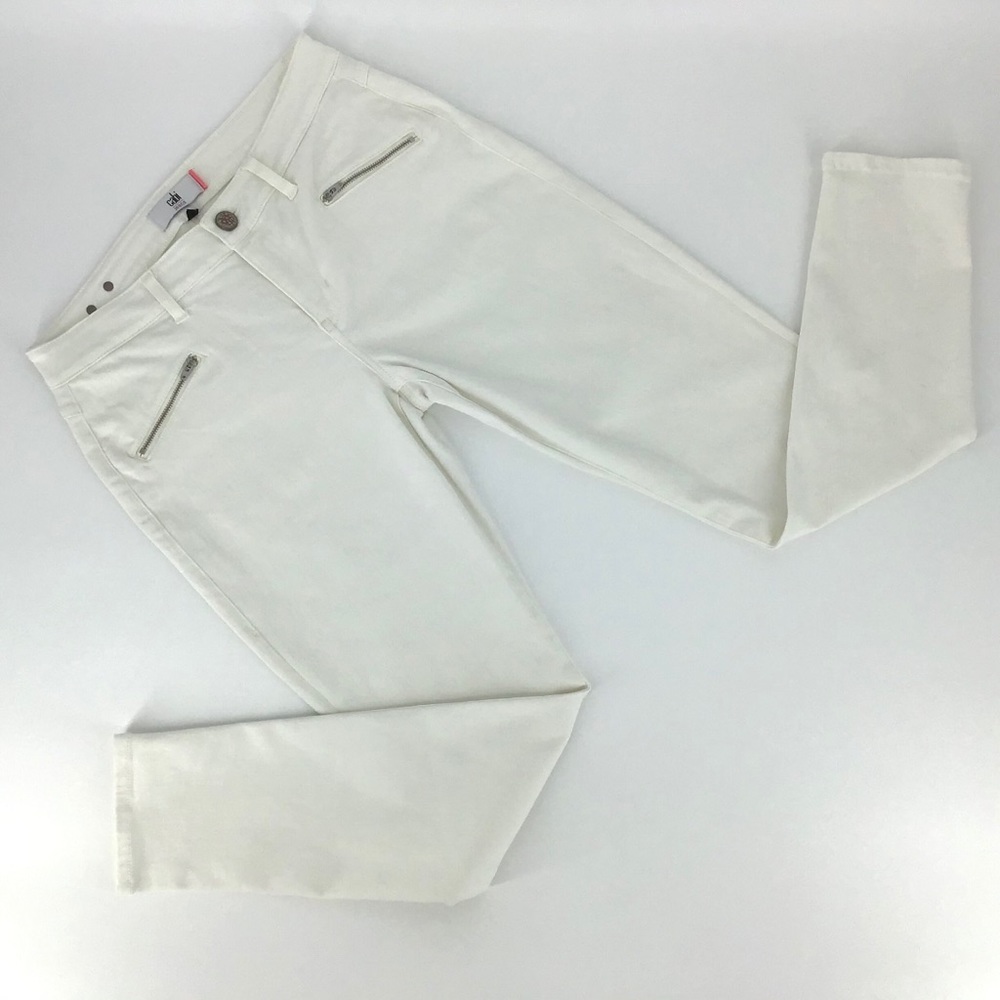 Cabi White Curvy Zip Skinny Jeans, #5317, Size 8